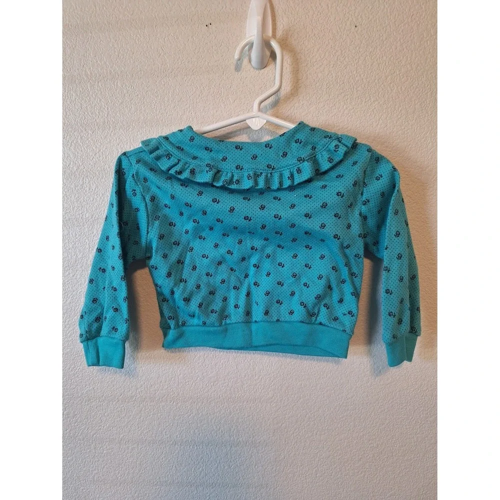 Vintage The Little Trotter Inc Teal Floral Ruffle Collar Sweatshirt Top 2T USA